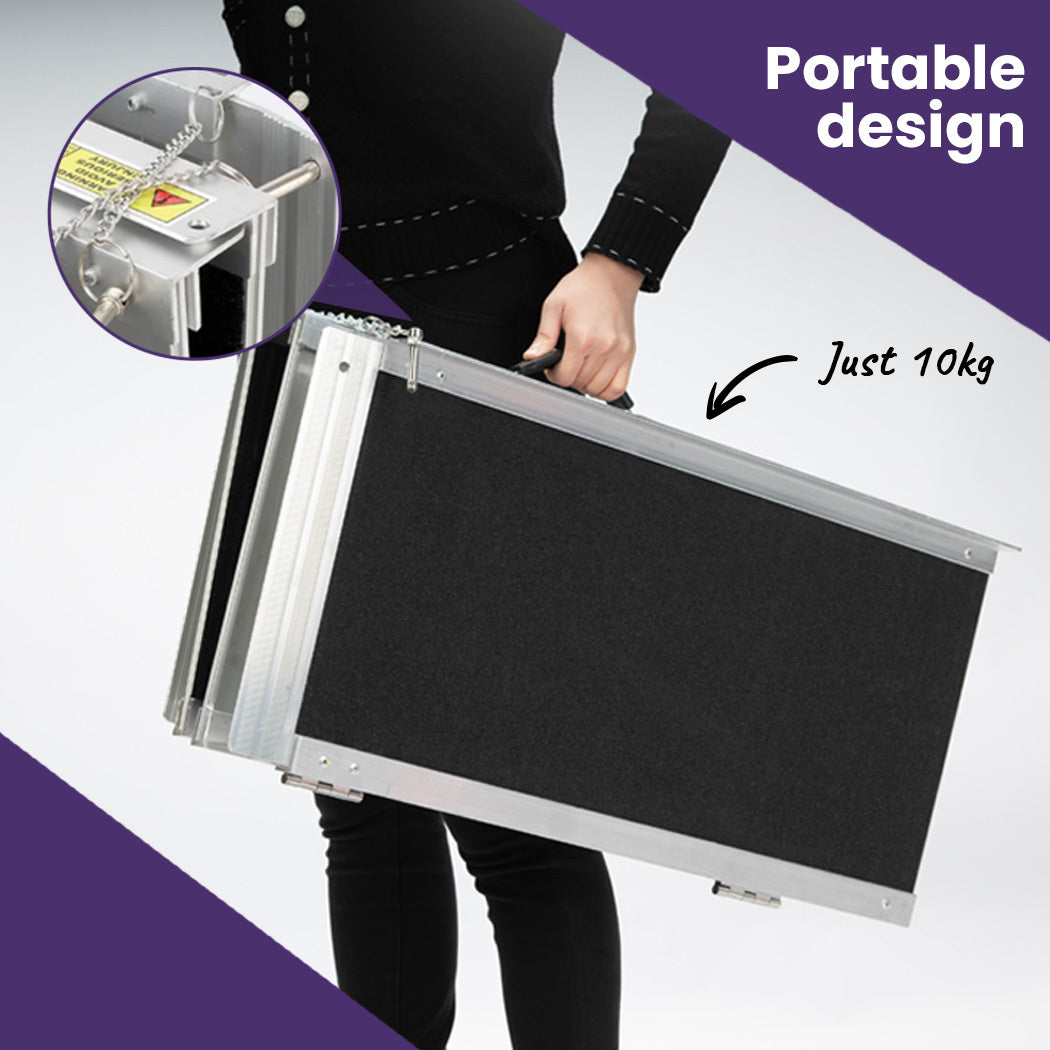 123cm Portable Folding Aluminium Access Ramp, 272kg Rated, Black Ultra-Grip, for Wheelchair, Mobility Scooter