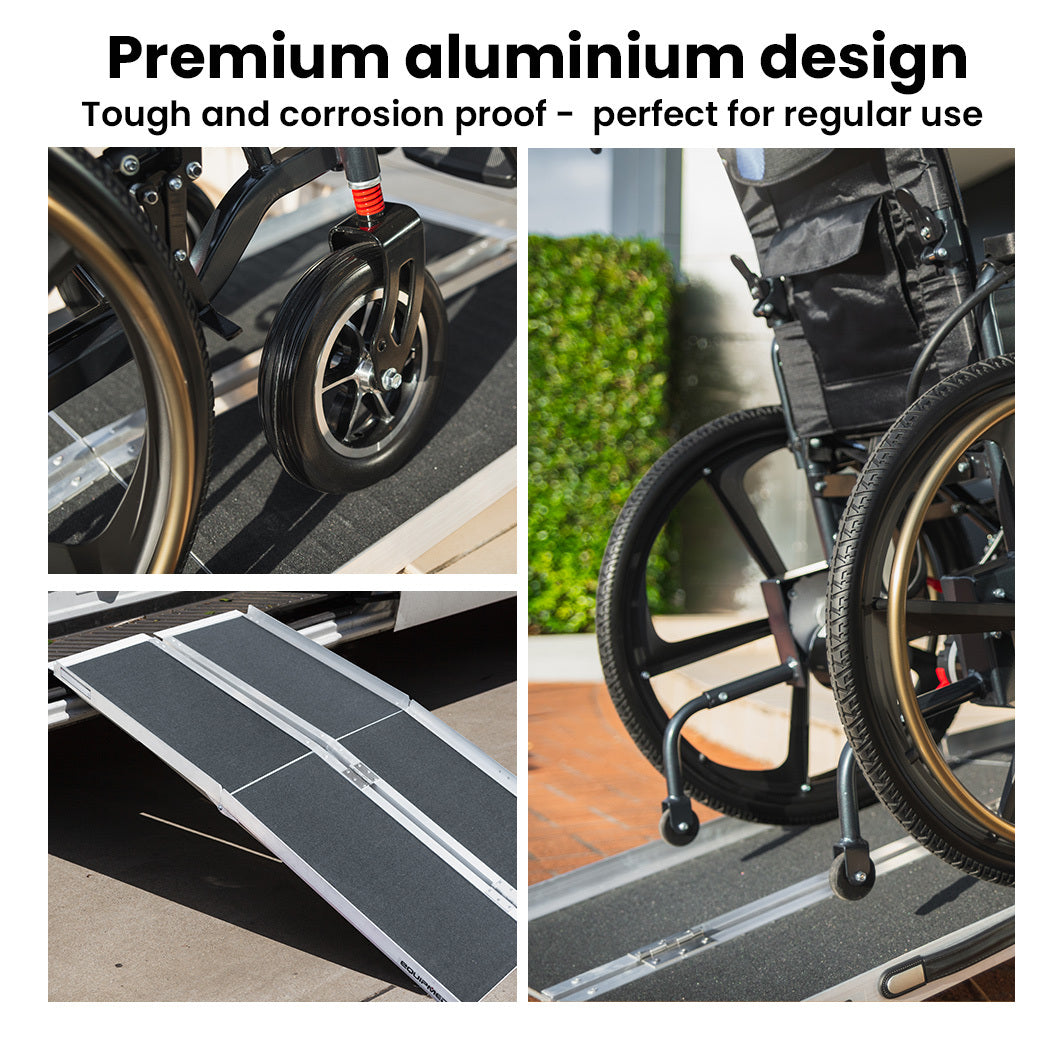 123cm Portable Folding Aluminium Access Ramp, 272kg Rated, Black Ultra-Grip, for Wheelchair, Mobility Scooter