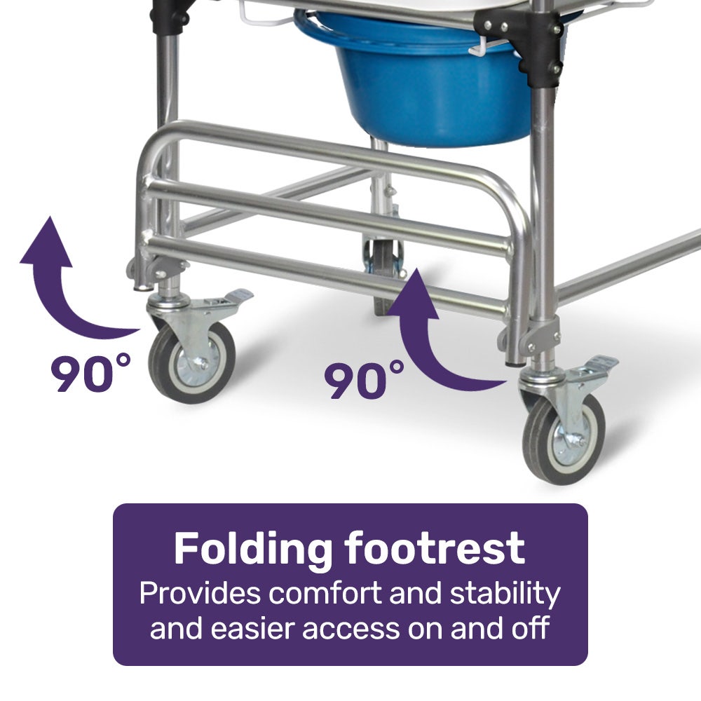 Equipmed Rolling Commode Shower Chair Over Toilet Bedside, 136kg, White/Blue
