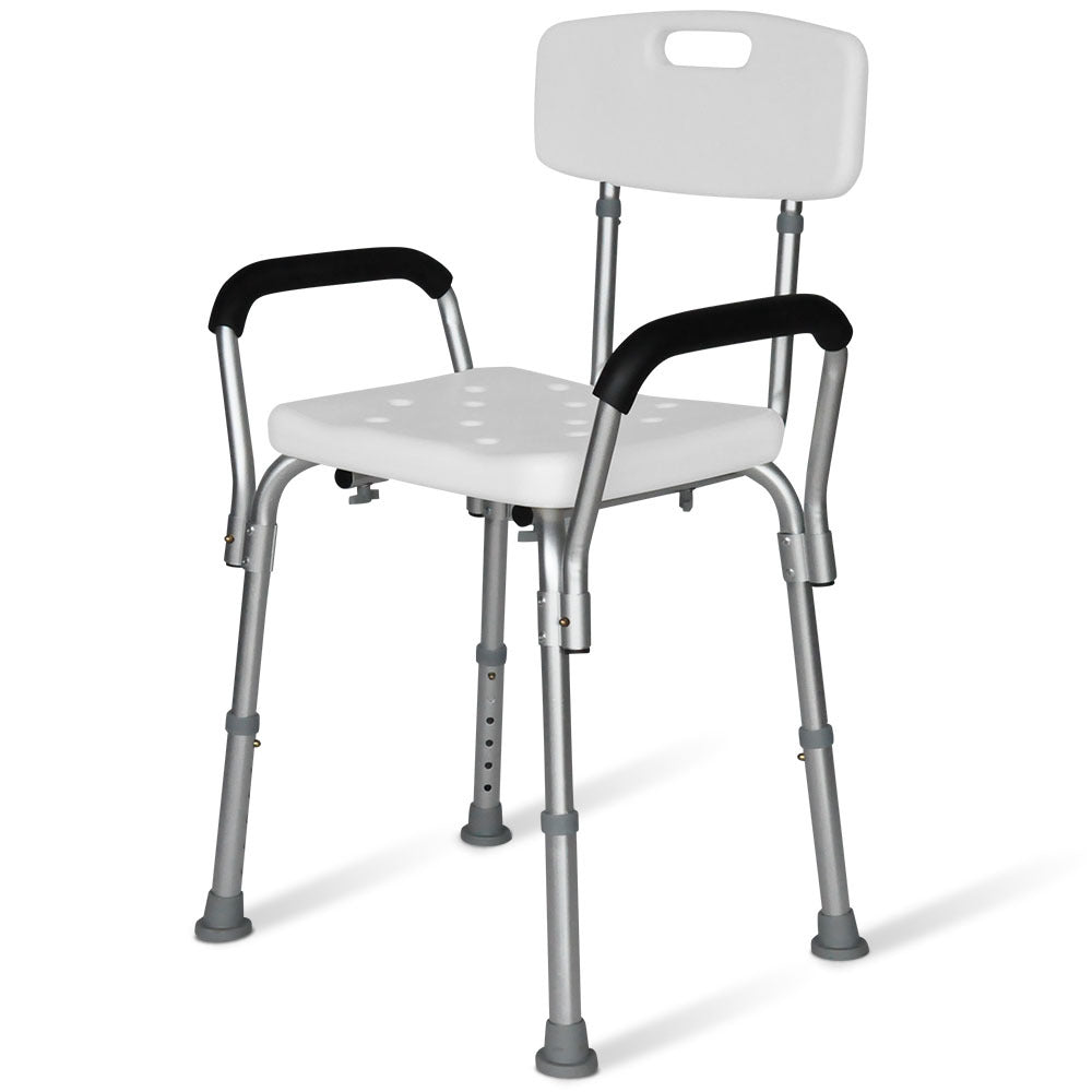 Shower Chair Bath Seat 120kg Capacity, with Arms, Adjustable Height, for Elderly, White
