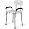 Shower Chair Bath Seat 120kg Capacity, with Arms, Adjustable Height, for Elderly, White