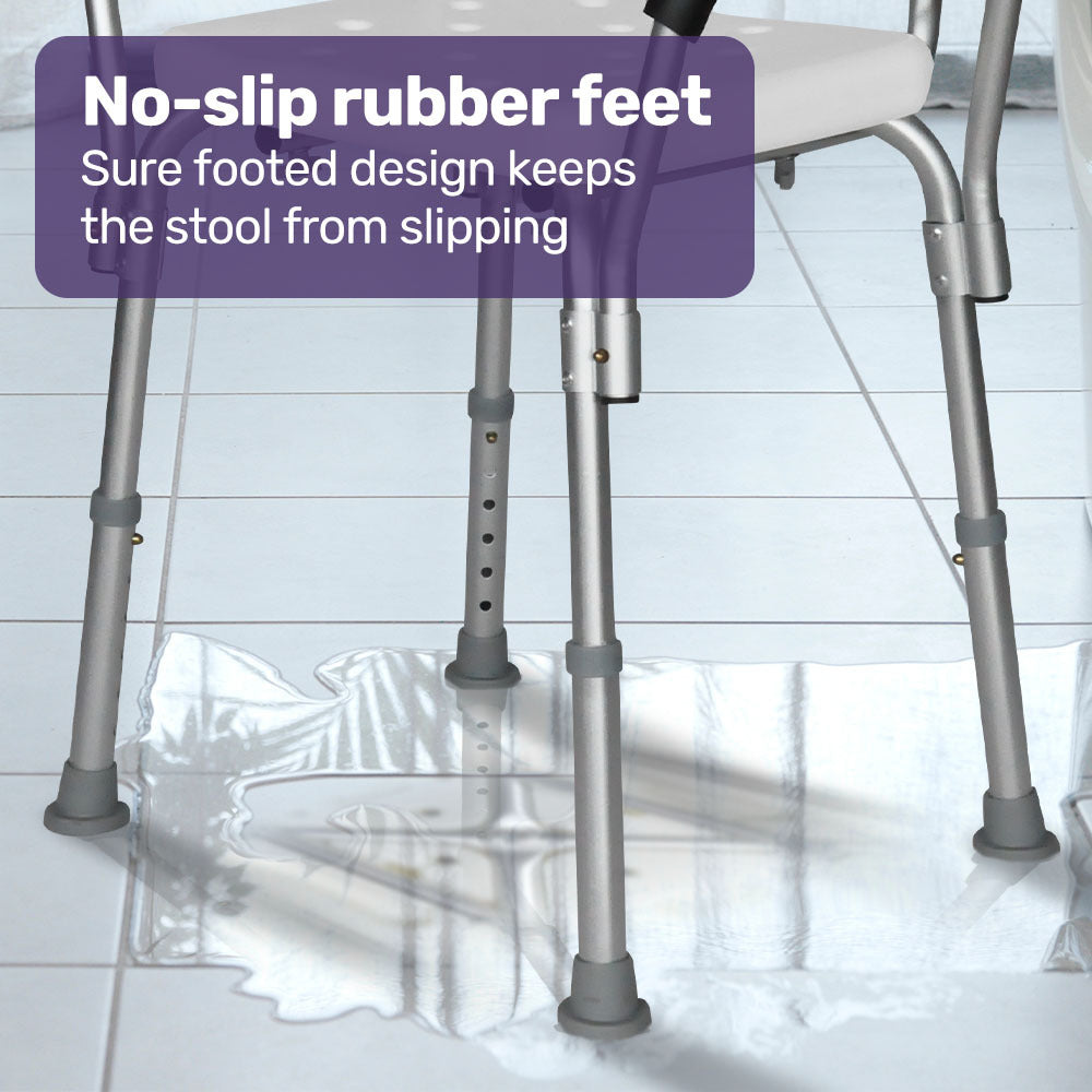 Shower Chair Bath Seat 120kg Capacity, with Arms, Adjustable Height, for Elderly, White