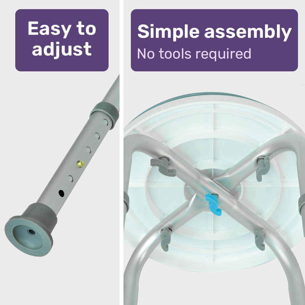 Shower Chair Bath Stool, with 360-degree Swivel Rotating Seat for Elderly, White/Blue