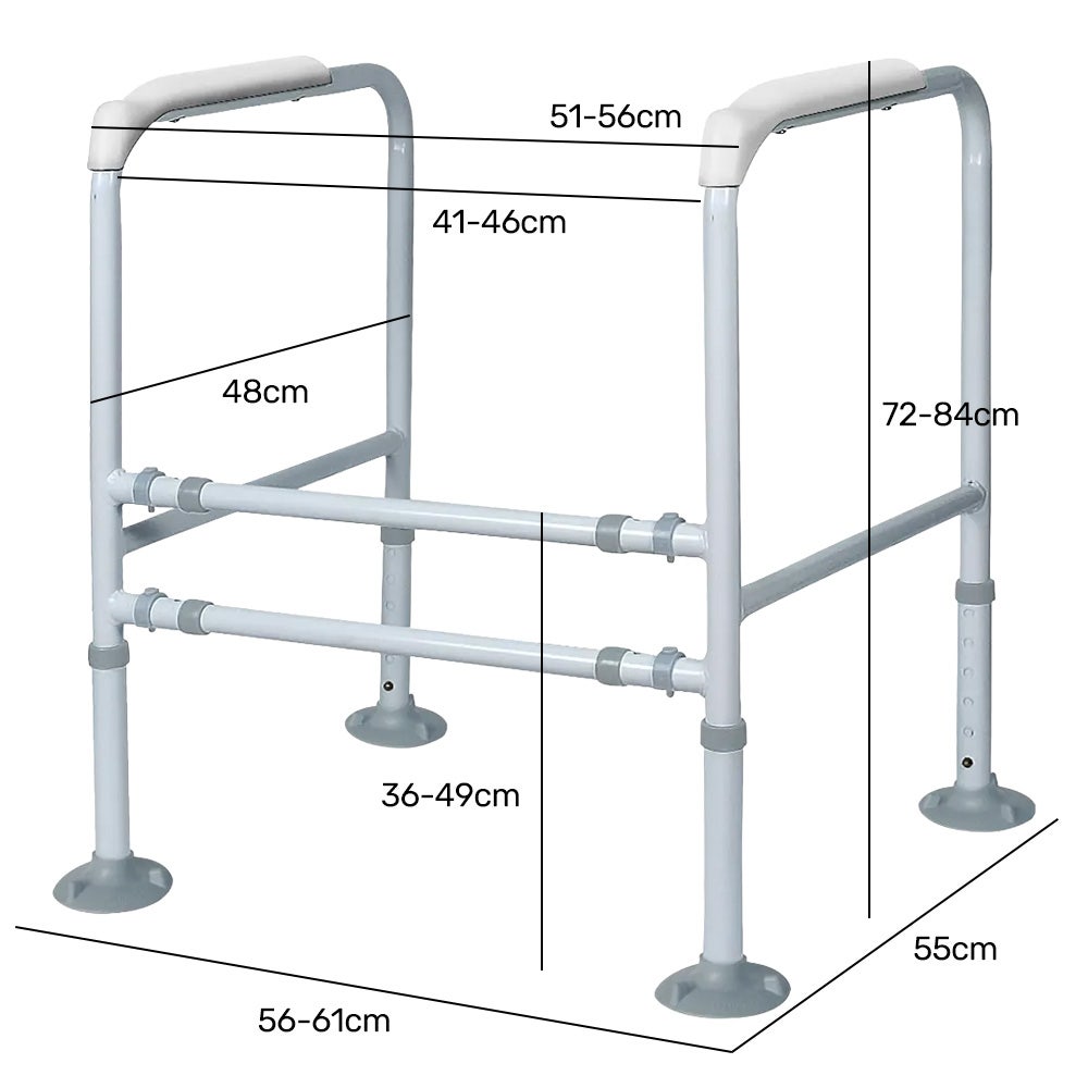 Over Toilet Support Frame Safety Grab Aid Rail, 125kg Capacity, Adjustable Height and Width
