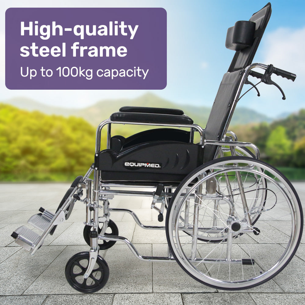 Equipmed Folding Manual Reclining Wheelchair Self Propelled, 24