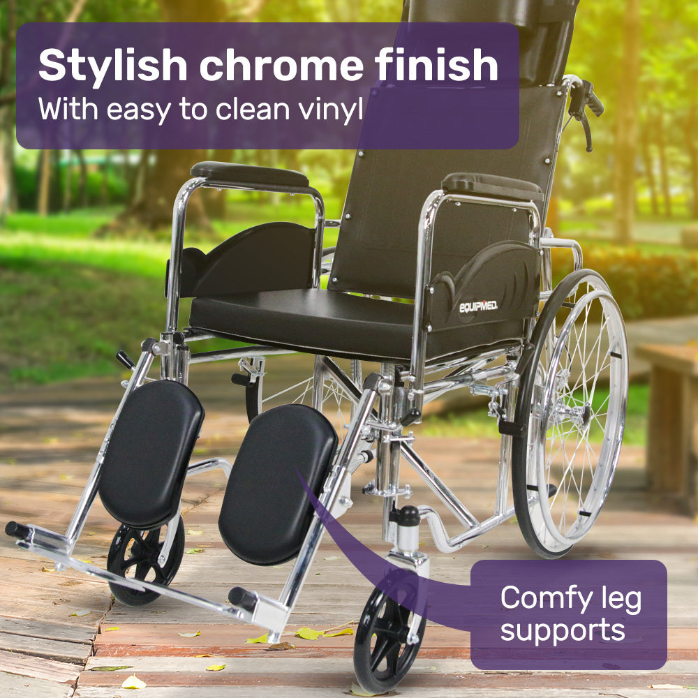 Equipmed Folding Manual Reclining Wheelchair Self Propelled, 24