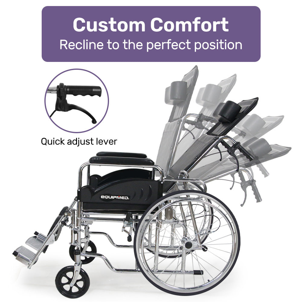 Equipmed Folding Manual Reclining Wheelchair Self Propelled, 24