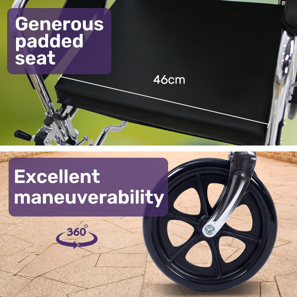 Equipmed Folding Manual Reclining Wheelchair Self Propelled, 24