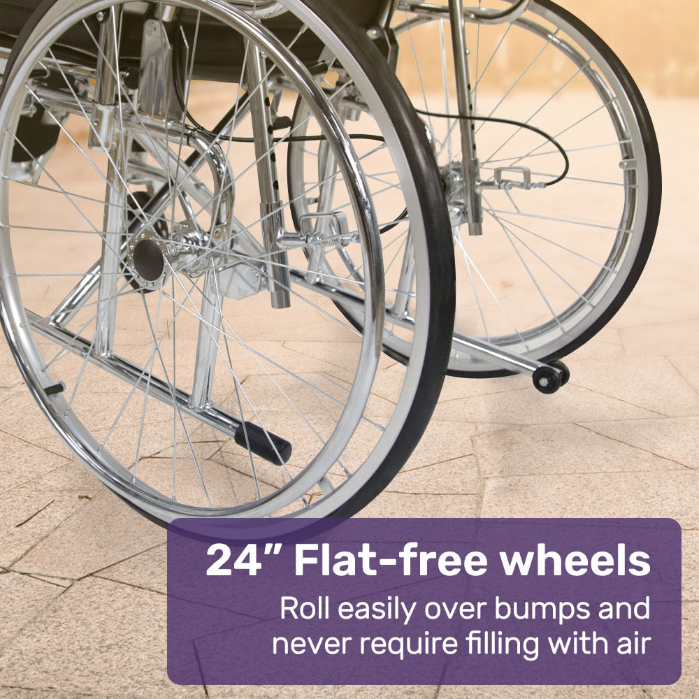 Equipmed Folding Manual Reclining Wheelchair Self Propelled, 24