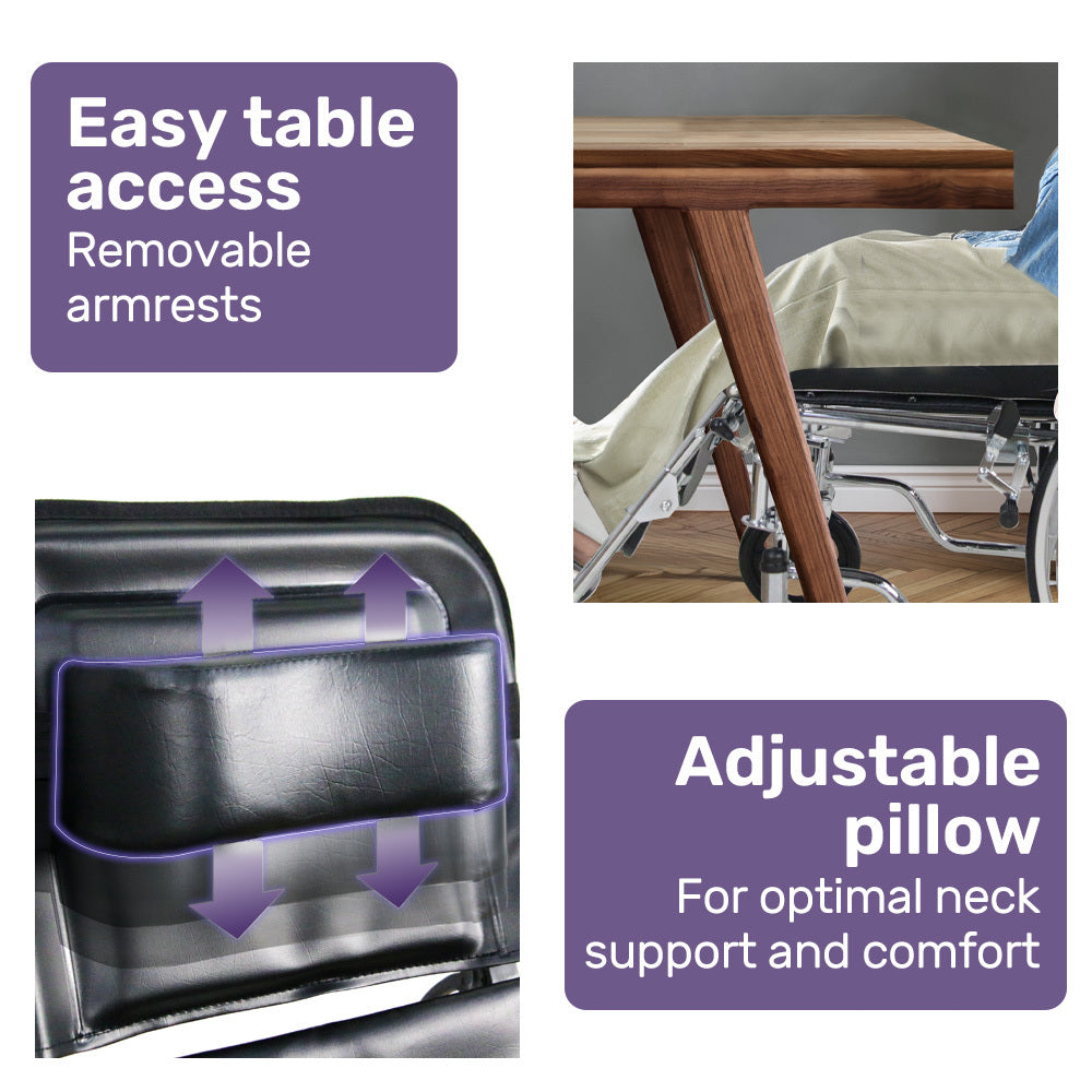 Equipmed Folding Manual Reclining Wheelchair Self Propelled, 24
