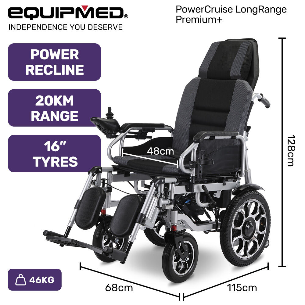 Power Electric Wheelchair, Long Range, Auto Recline, Lithium Battery, 16