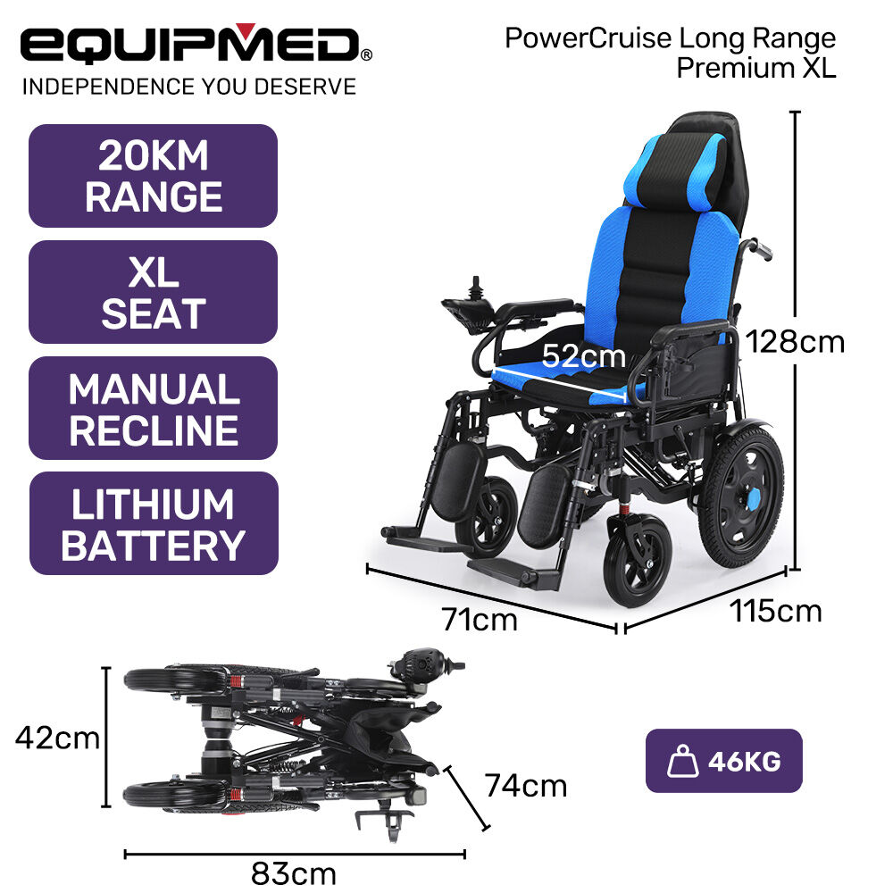 Power Electric Wheelchair, Wide Bariatric Chair, Comfortable for S-XL, Long Range, Recline Adjustment, Lithium Battery, 16'' Wheels, Headrest, Folding