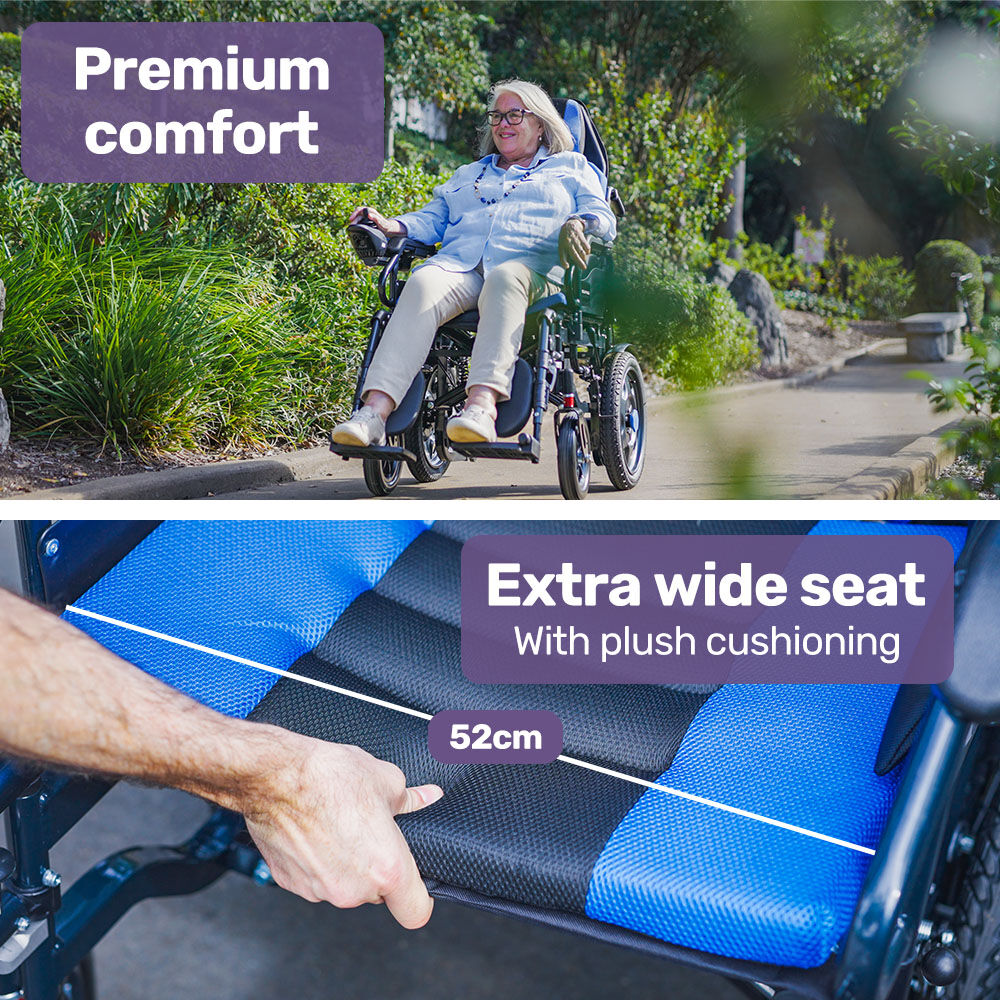 Power Electric Wheelchair, Wide Bariatric Chair, Comfortable for S-XL, Long Range, Recline Adjustment, Lithium Battery, 16'' Wheels, Headrest, Folding