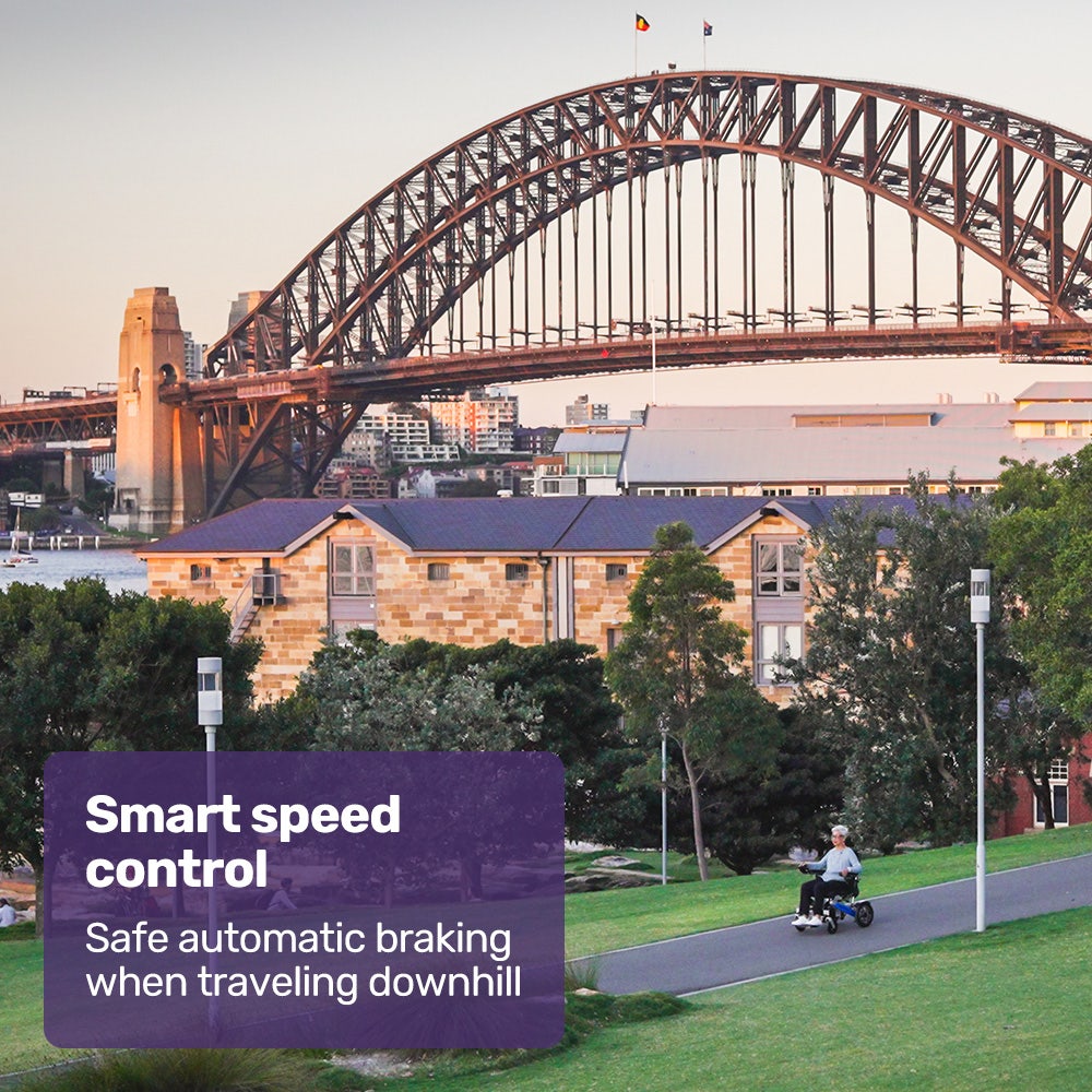 Power Electric Wheelchair, Long Range, Airline Approved, Folding, Aluminium Frame, Lithium Battery, Blue