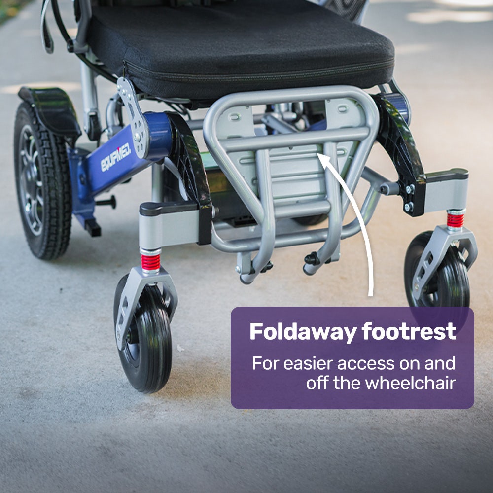 Power Electric Wheelchair, Long Range, Airline Approved, Folding, Aluminium Frame, Lithium Battery, Blue
