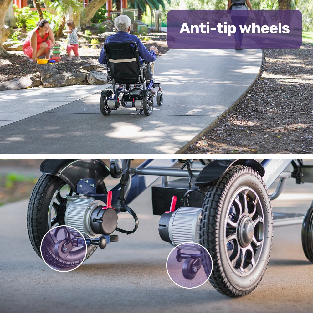 Power Electric Wheelchair, Long Range, Airline Approved, Folding, Aluminium Frame, Lithium Battery, Blue