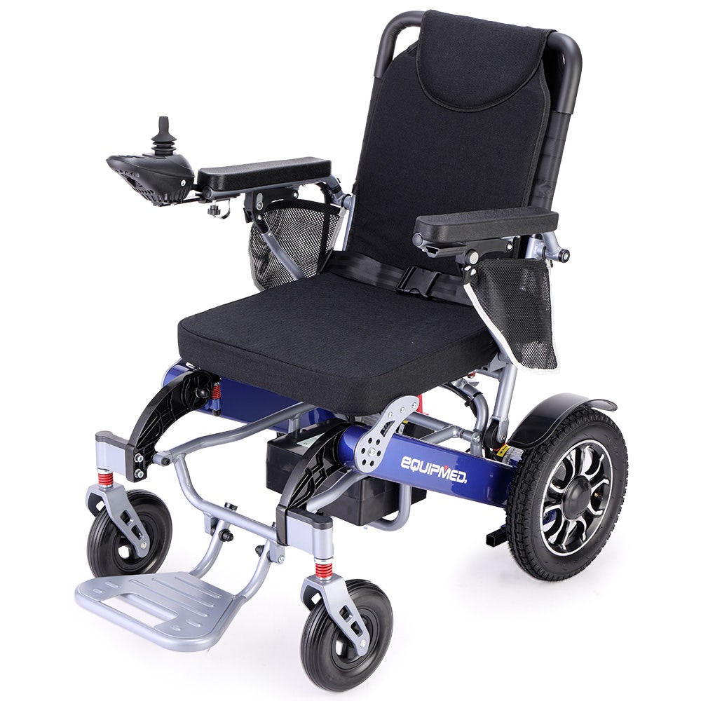 Power Electric Wheelchair, Long Range, Airline Approved, Folding, Aluminium Frame, Lithium Battery, Blue