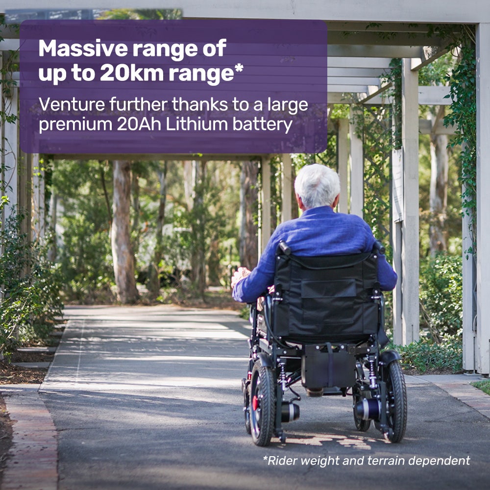 Electric Folding Wheelchair, Wide Bariatric Chair Seat, Comfortable for S-XL, Long Range, Lithium Battery, Black