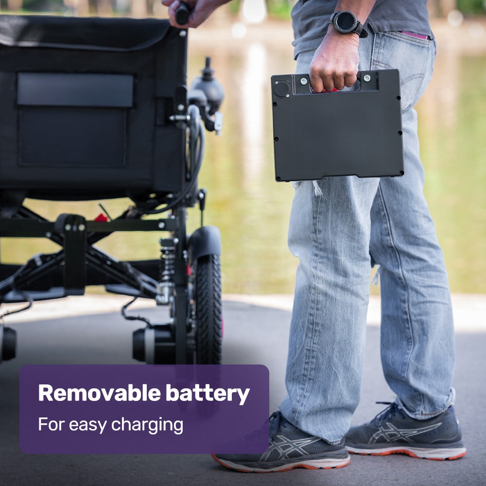 Electric Folding Wheelchair, Wide Bariatric Chair Seat, Comfortable for S-XL, Long Range, Lithium Battery, Black