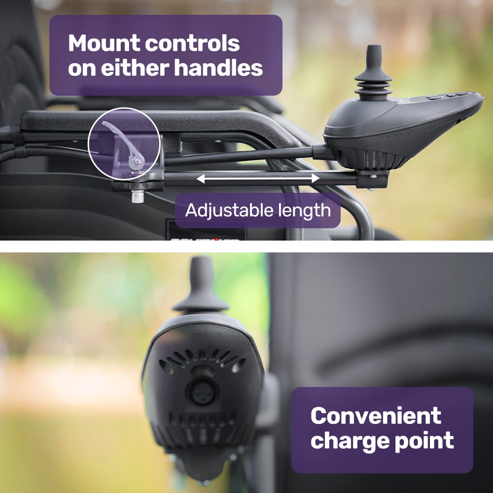 Electric Folding Wheelchair, Wide Bariatric Chair Seat, Comfortable for S-XL, Long Range, Lithium Battery, Black