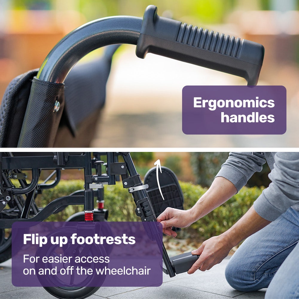 Electric Folding Wheelchair, Wide Bariatric Chair Seat, Comfortable for S-XL, Long Range, Lithium Battery, Black