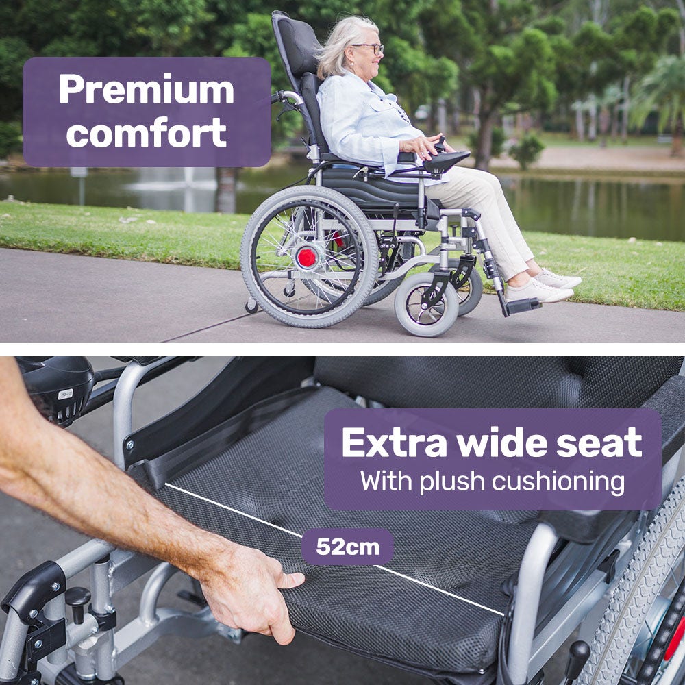 EQUIPMED Power Electric Wheelchair, XL Wide Bariatric Chair Seat, Long Range, Airline Approved, Recline Adjustment, Lithium Battery, 22