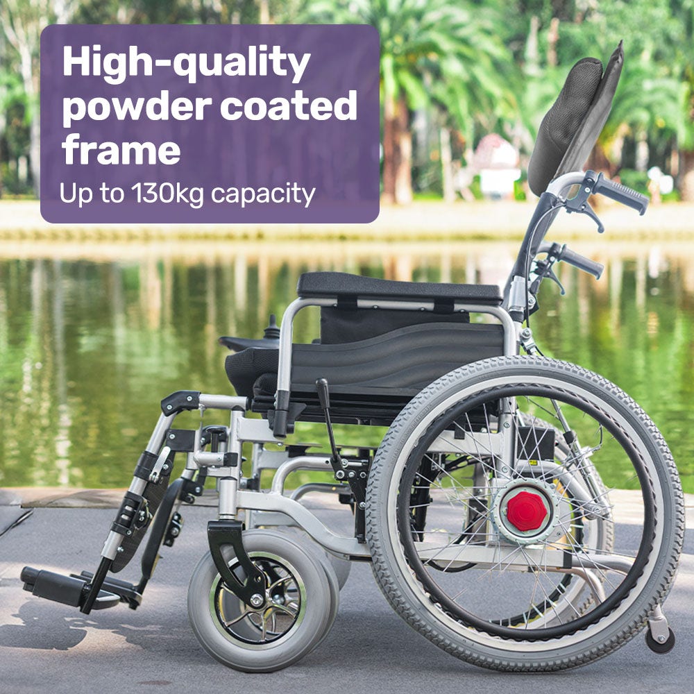 EQUIPMED Power Electric Wheelchair, XL Wide Bariatric Chair Seat, Long Range, Airline Approved, Recline Adjustment, Lithium Battery, 22