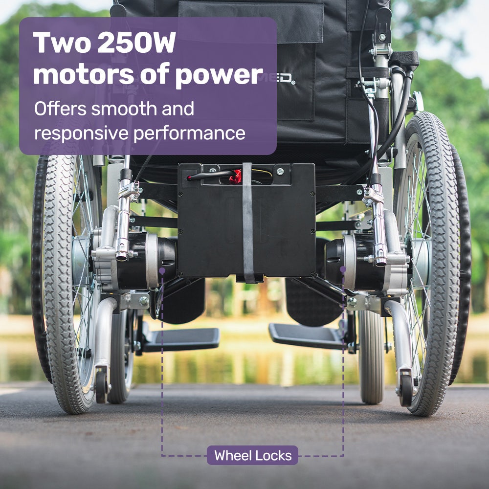 EQUIPMED Power Electric Wheelchair, XL Wide Bariatric Chair Seat, Long Range, Airline Approved, Recline Adjustment, Lithium Battery, 22