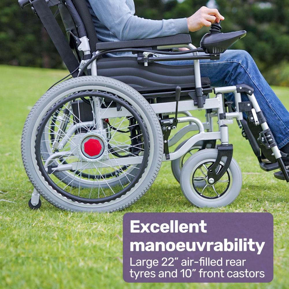 EQUIPMED Power Electric Wheelchair, XL Wide Bariatric Chair Seat, Long Range, Airline Approved, Recline Adjustment, Lithium Battery, 22
