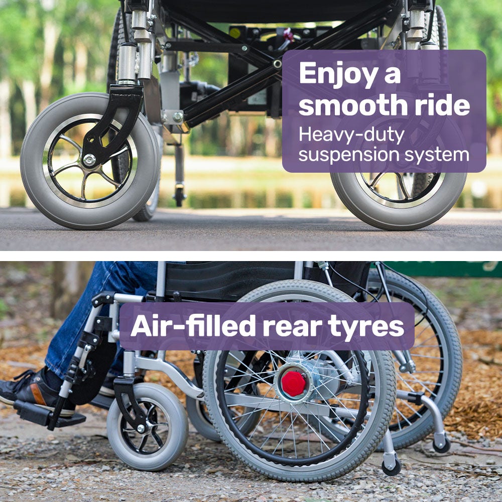 EQUIPMED Power Electric Wheelchair, XL Wide Bariatric Chair Seat, Long Range, Airline Approved, Recline Adjustment, Lithium Battery, 22