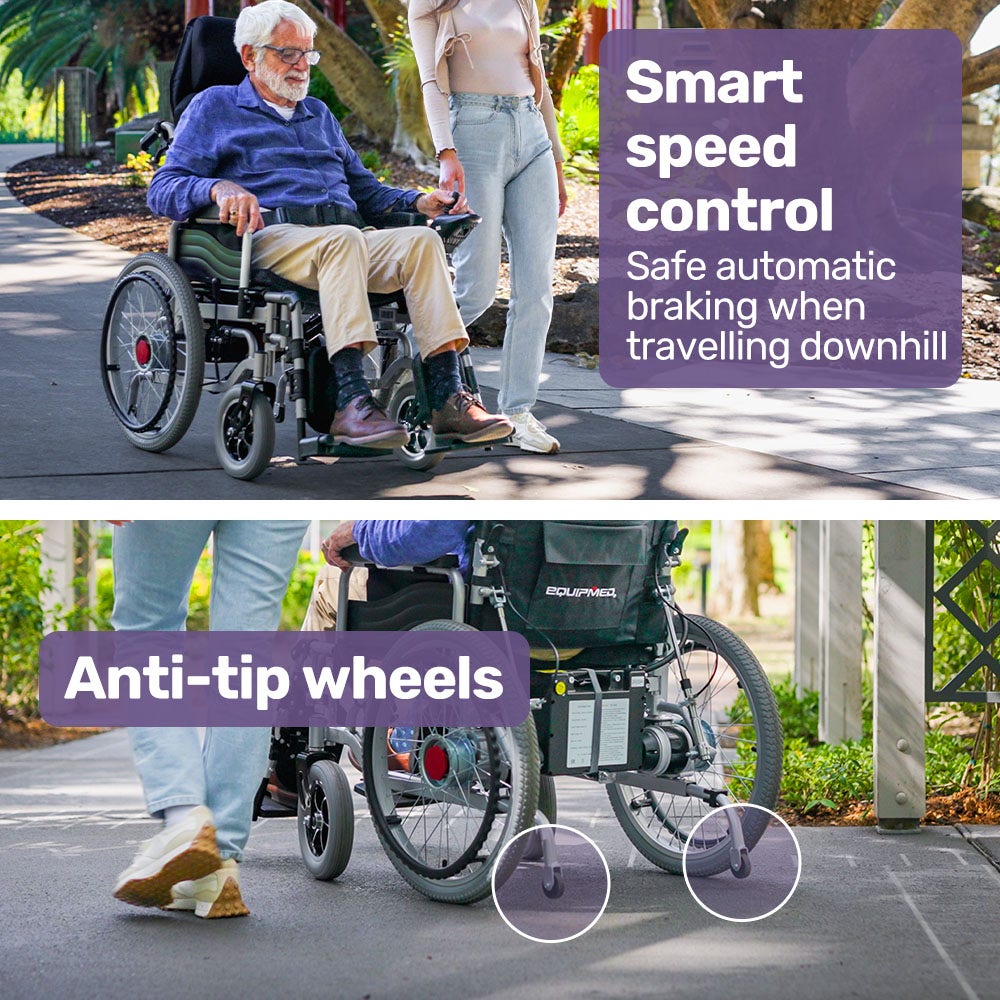 EQUIPMED Power Electric Wheelchair, XL Wide Bariatric Chair Seat, Long Range, Airline Approved, Recline Adjustment, Lithium Battery, 22
