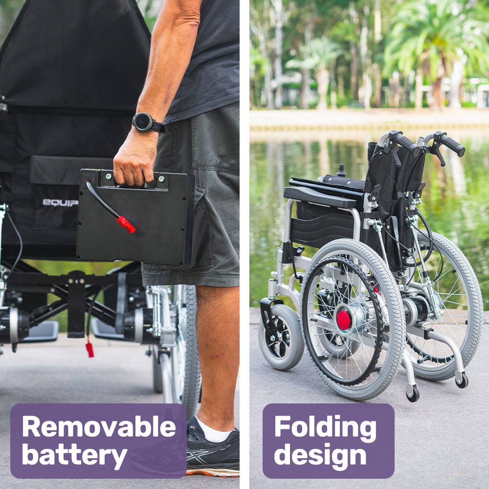 EQUIPMED Power Electric Wheelchair, XL Wide Bariatric Chair Seat, Long Range, Airline Approved, Recline Adjustment, Lithium Battery, 22