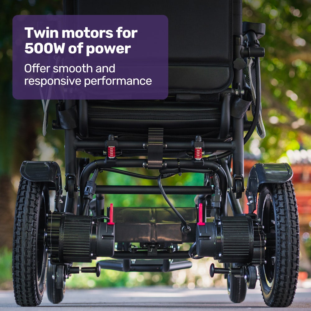 Electric Folding Wheelchair, Long Range, Airline Approved, Aluminium Frame, Lithium Battery, Black