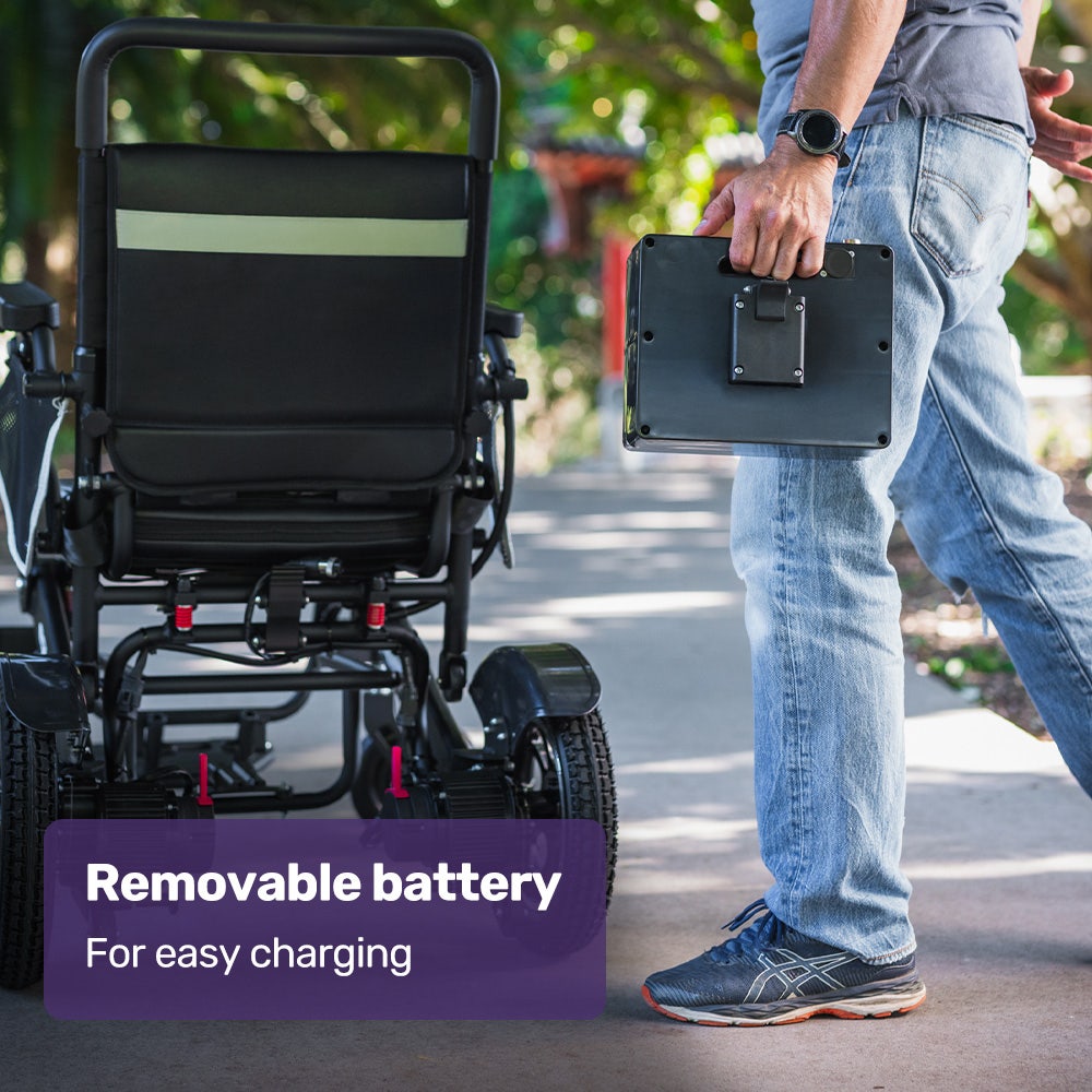 Electric Folding Wheelchair, Long Range, Airline Approved, Aluminium Frame, Lithium Battery, Black