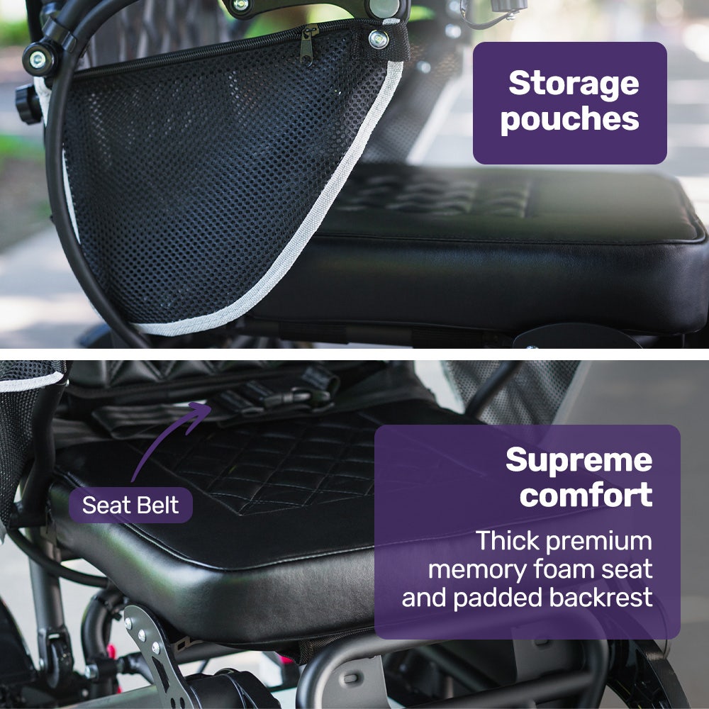 Electric Folding Wheelchair, Long Range, Airline Approved, Aluminium Frame, Lithium Battery, Black