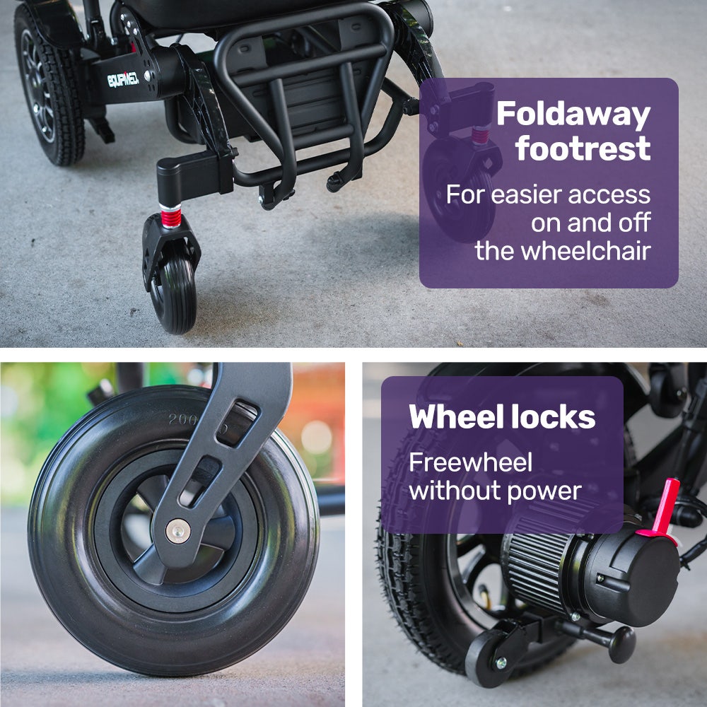 Electric Folding Wheelchair, Long Range, Airline Approved, Aluminium Frame, Lithium Battery, Black