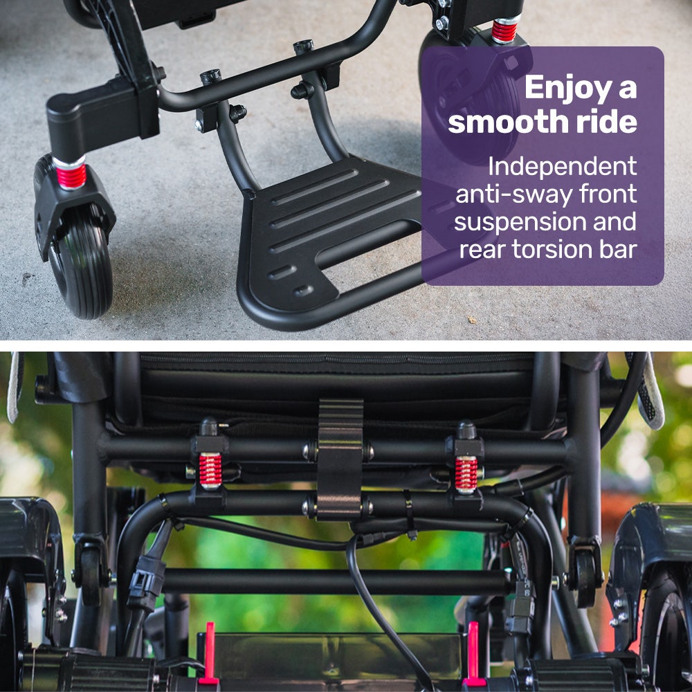 Electric Folding Wheelchair, Long Range, Airline Approved, Aluminium Frame, Lithium Battery, Black