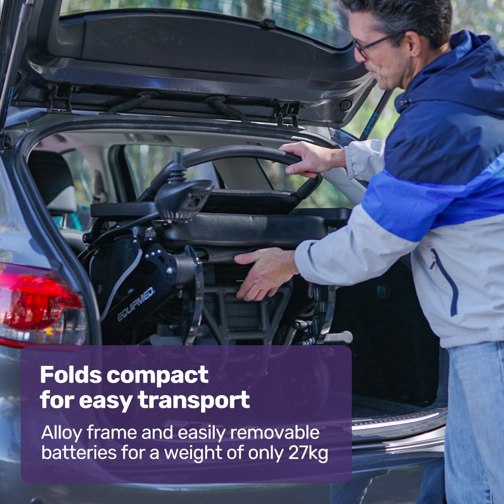 Electric Folding Wheelchair, Long Range, Airline Approved, Aluminium Frame, Lithium Battery, Black