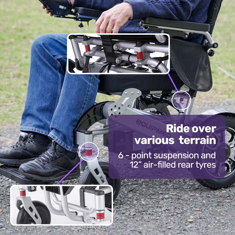 EQUIPMED Power Electric Wheelchair, Airline Approved Wheel Chair, Lightweight, Folding, Long Range, Lithium Batteries, Black & Silver