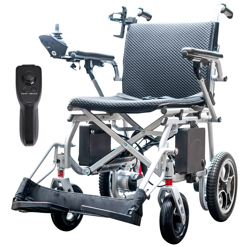 Power Electric Wheelchair, Airline Approved Wheelchair, Extra Lightweight, Long Range, Lithium Batteries, Silver