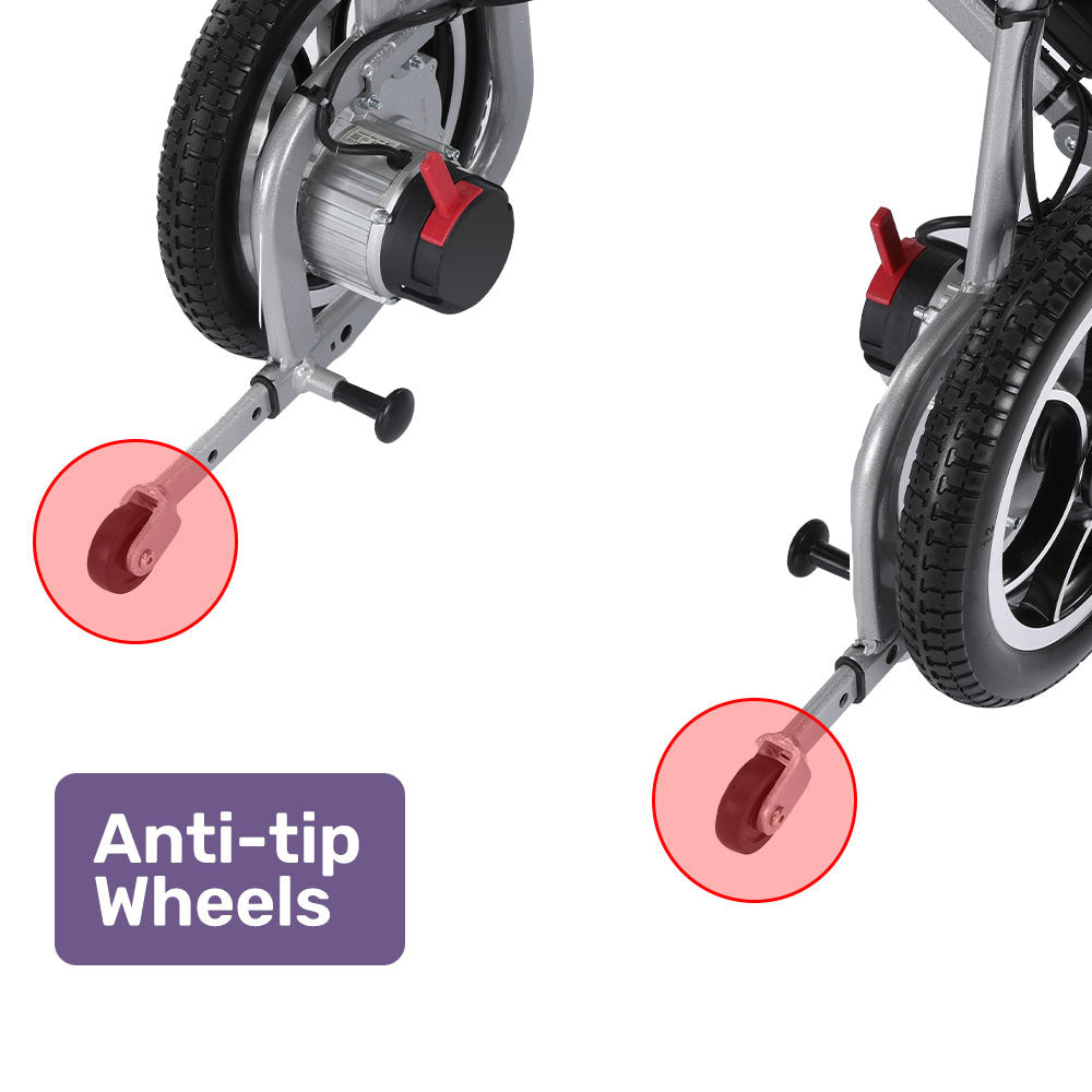 Power Electric Wheelchair, Airline Approved Wheelchair, Extra Lightweight, Long Range, Lithium Batteries, Silver