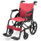 Equipmed Folding Transit Wheelchair, Lightweight Aluminium for Easy Transport, Crimson Red