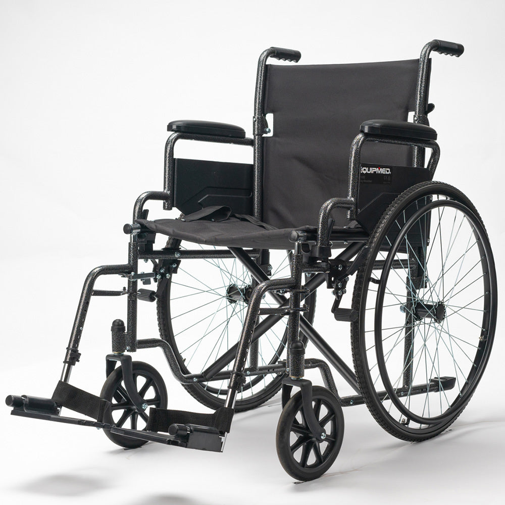 24 Inch Folding Bariatric Wheelchair, XL Wide Design, 136kg Capacity, Park Brakes, Retractable Armrests, Dark Grey Hammertone