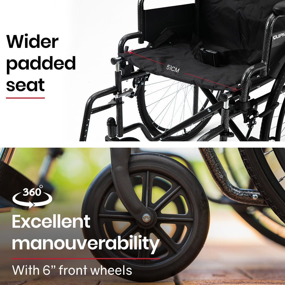 24 Inch Folding Bariatric Wheelchair, XL Wide Design, 136kg Capacity, Park Brakes, Retractable Armrests, Dark Grey Hammertone