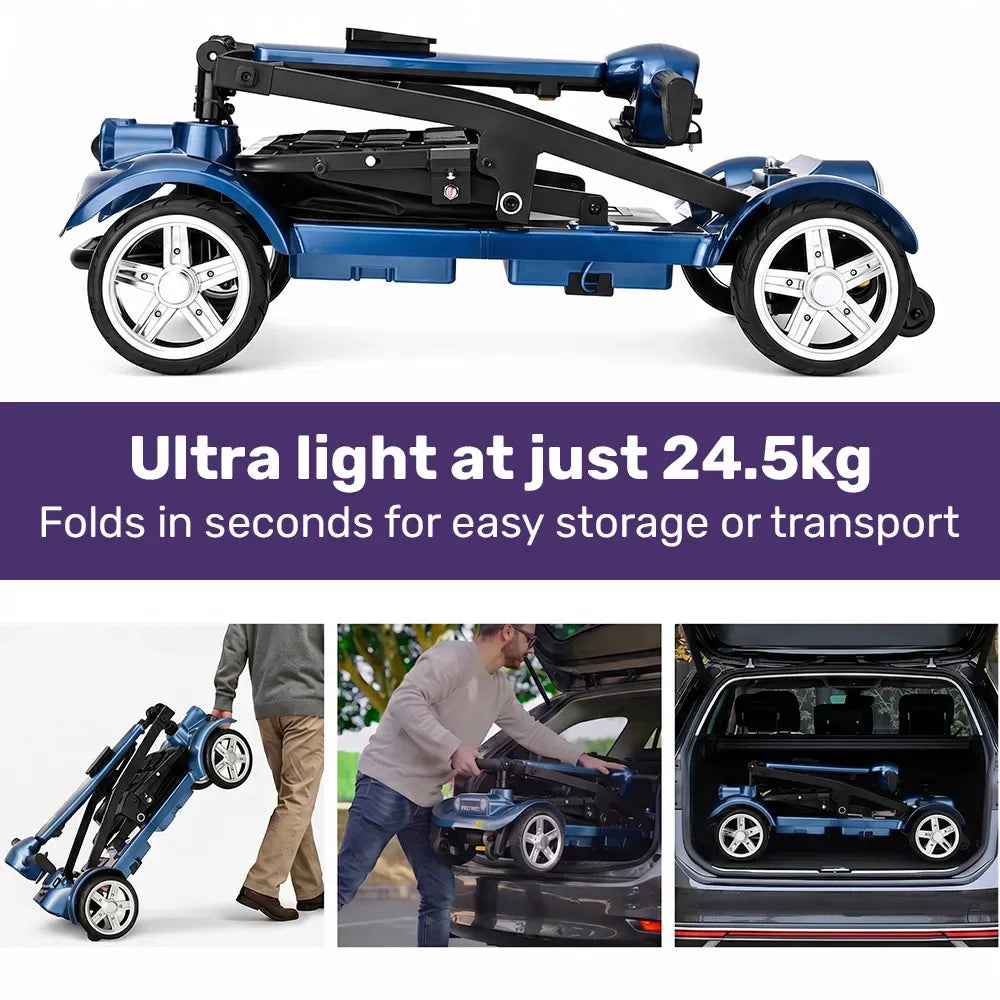SmartPacer+ Ultra-Lightweight Mobility Scooter w/ Li-ion Battery, Only 19kg, Foldable, Airline Approved, 120kg Capacity, Blue