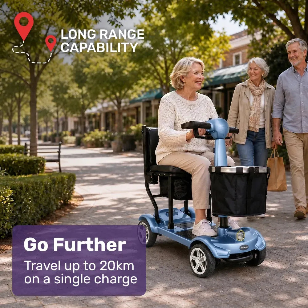SmartPacer+ Ultra-Lightweight Mobility Scooter w/ Li-ion Battery, Only 19kg, Foldable, Airline Approved, 120kg Capacity, Blue