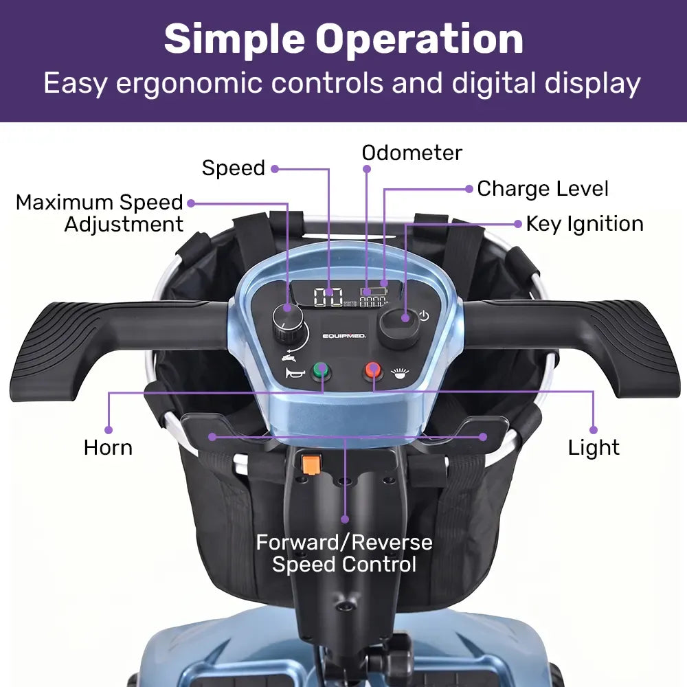 SmartPacer+ Ultra-Lightweight Mobility Scooter w/ Li-ion Battery, Only 19kg, Foldable, Airline Approved, 120kg Capacity, Blue