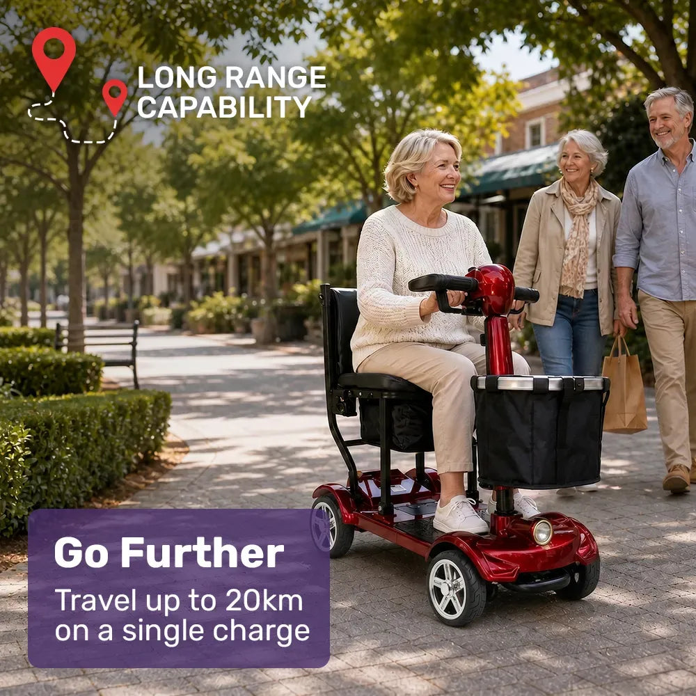 ComfortCruise Large Mobility Scooter, 15km/h Top Speed, Up to 45km Range, Strong Climbing, 120kg Capacity, Red
