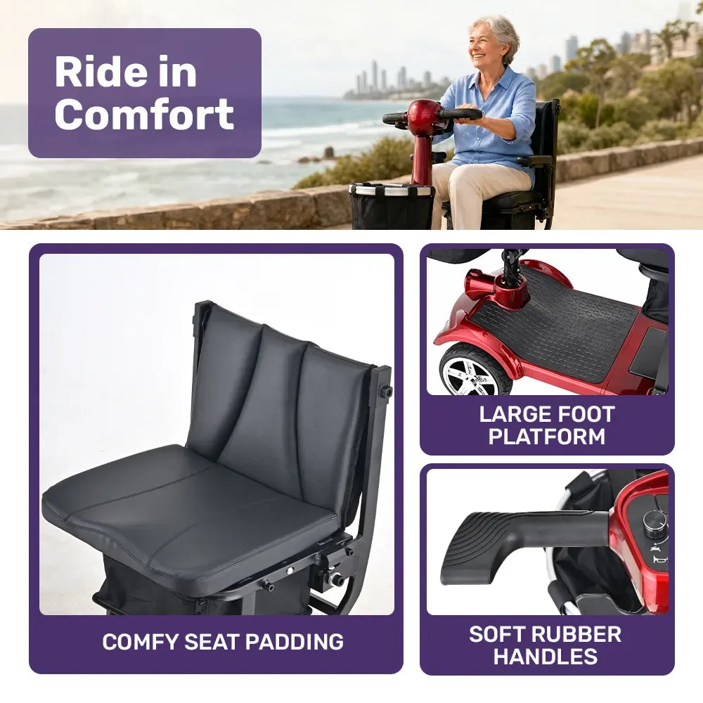 ComfortCruise Large Mobility Scooter, 15km/h Top Speed, Up to 45km Range, Strong Climbing, 120kg Capacity, Red