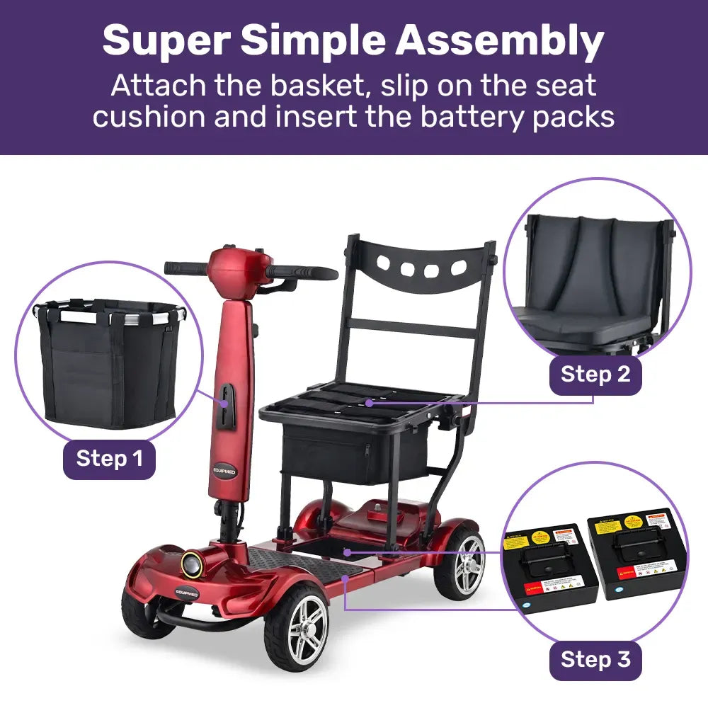 ComfortCruise Large Mobility Scooter, 15km/h Top Speed, Up to 45km Range, Strong Climbing, 120kg Capacity, Red